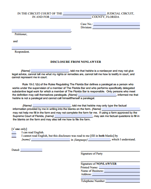 Disclosure From Nonlawyer, Form 12.900(a)