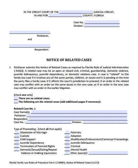 Notice of Related Cases, Form 12.900(h)
