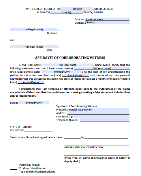 Affidavit of Corroborating Witness, Form 12.902(i)