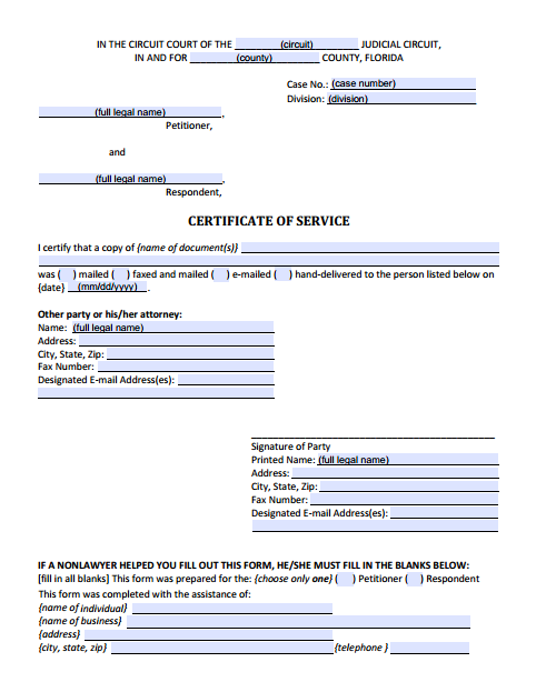 Certificate of Service, Form 12.914