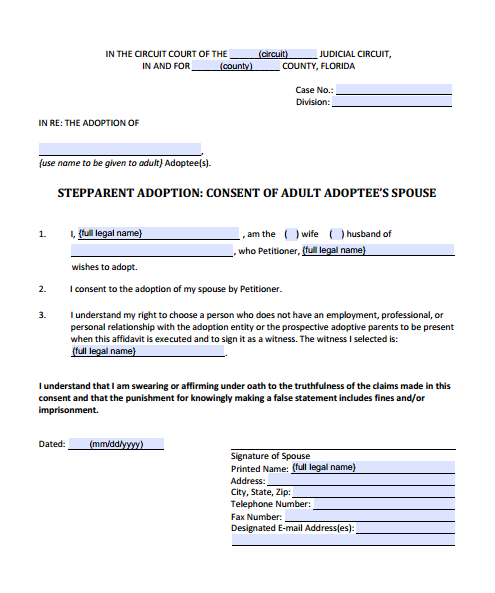 Stepparent Adoption: Consent of Adult Adoptee's Spouse, Form 12.981(c)(2)