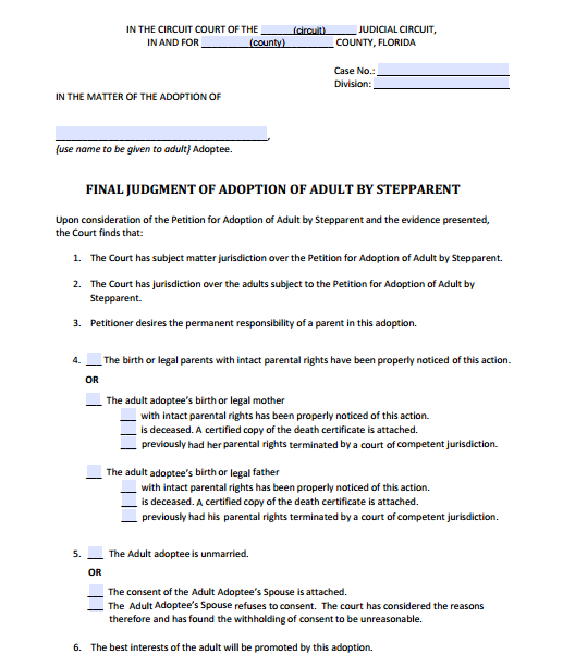 Final Judgment of Adoption of Adult by Stepparent, Form 12.981(c)(3)