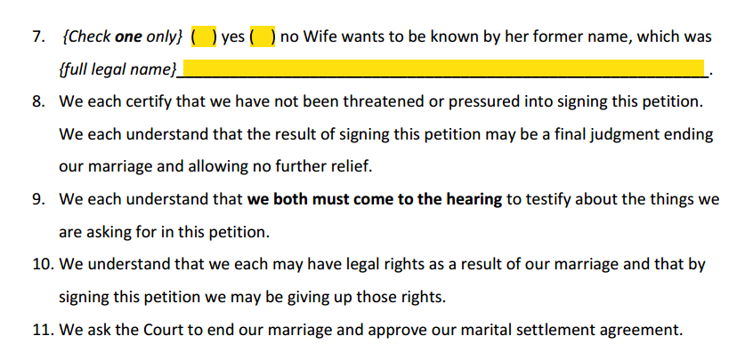 Petition For Simplified Divorce Paragraphs 7 to 11