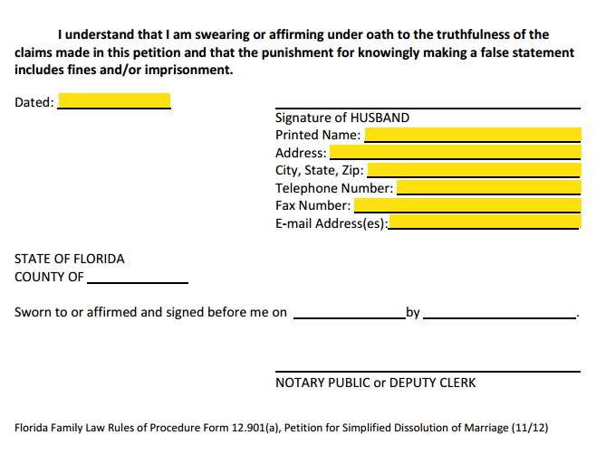 Petition For Simplified Divorce Signature Section