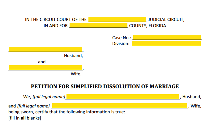 Petition For Simplified Divorce Style (Heading)