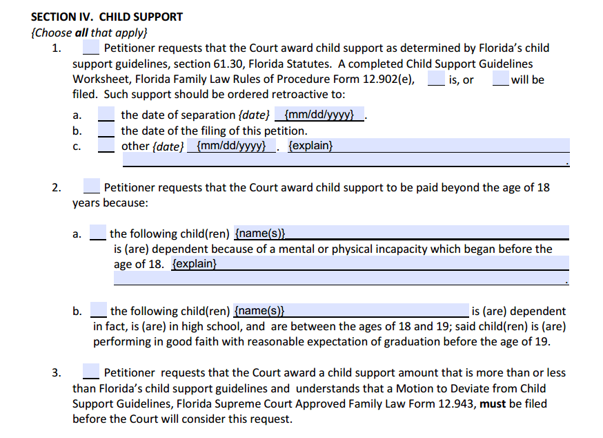 DOM w/ Children Section 4 Child Support