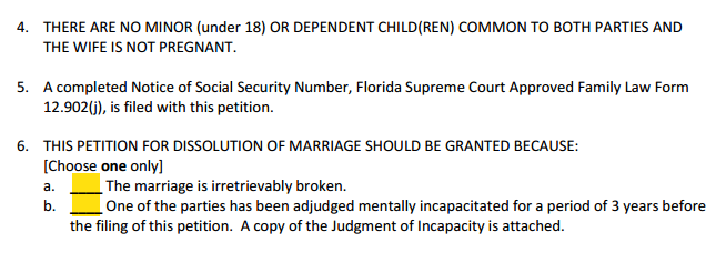 Petition For Dissolution of Marriage With Property Paragraphs 4 to 6