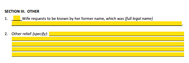 Petition For Divorce With Property Section 3 Other Requests