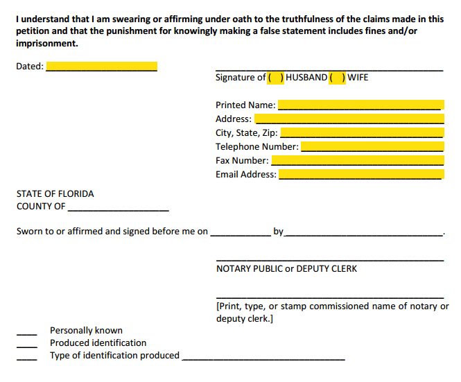 Petition For Divorce With Property Signature Section