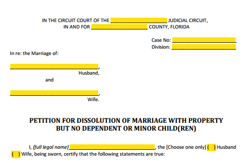 Petition For Dissolution of Marriage With Property Style (Heading)