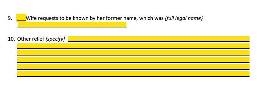 Petition For Dissolution of Marriage With No Children or Property Paragraphs 9 and 10