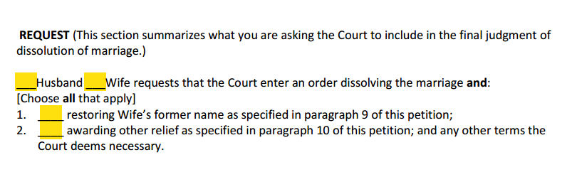 Petition For Dissolution of Marriage With No Children or Property Request