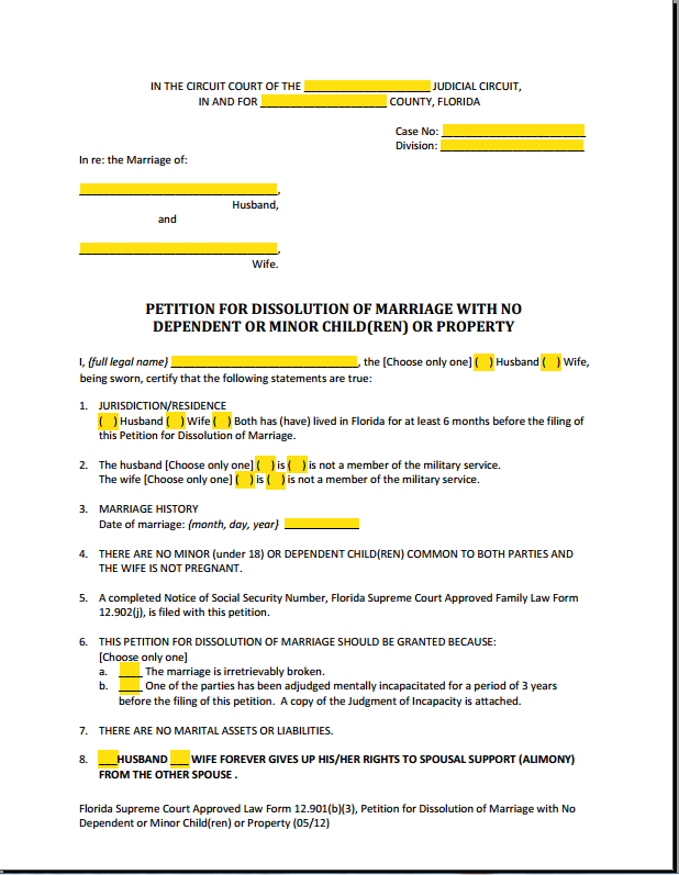 Form 12 901b3 Petition Dissolution Of Marriage No Children Or Property Explained