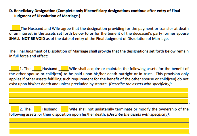 MSA Section 1 Part D Beneficiary Designation