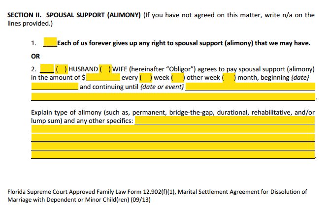 MSA Section 2 Spousal Support Alimony