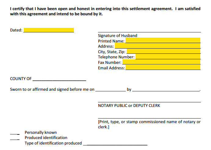 Marital Settlement Agreement Signatures