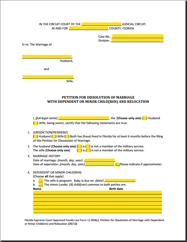 Divorce With Children & Relocation Form