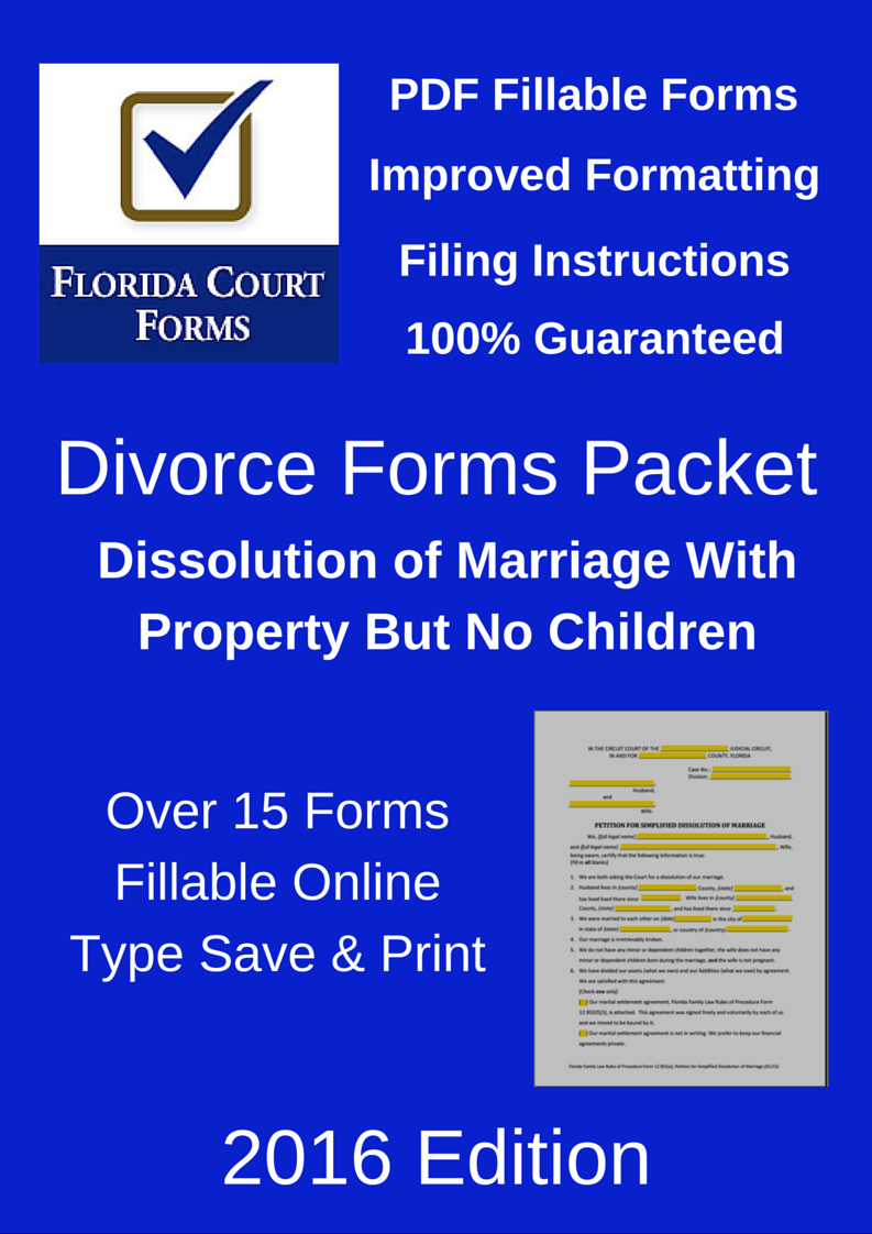 PDF Fillable Forms Packet for Dissolution of Marriage With Property But No Dependent or Minor Children (DFP901B2)