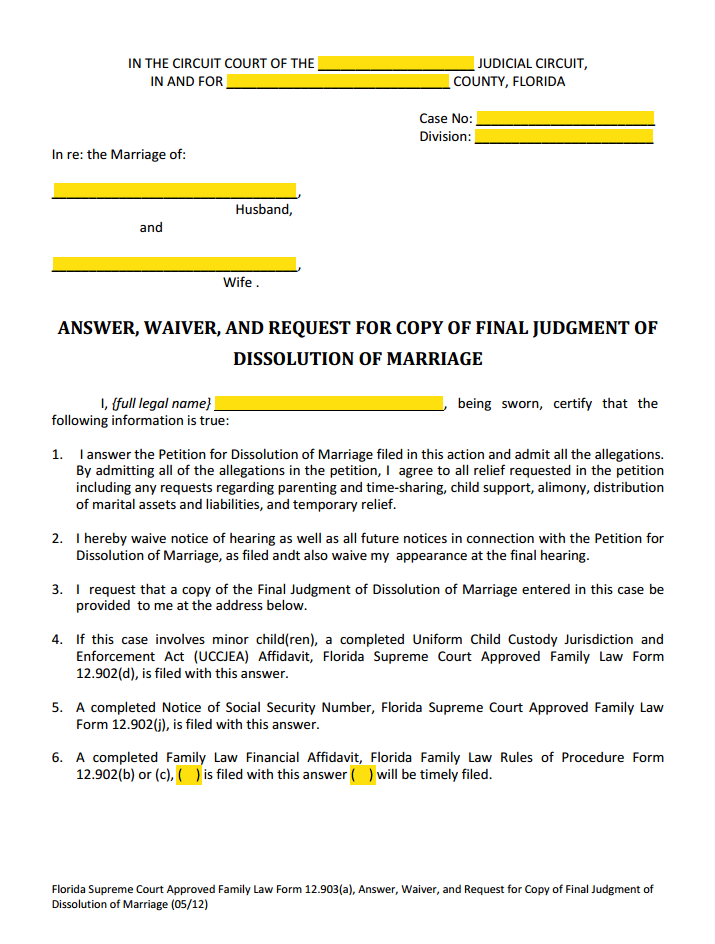 17 Printable florida divorce forms pdf Templates - Fillable Samples in PDF,  Word to Download - PDFfiller