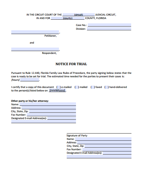 Notice for Trial, Form 12.924