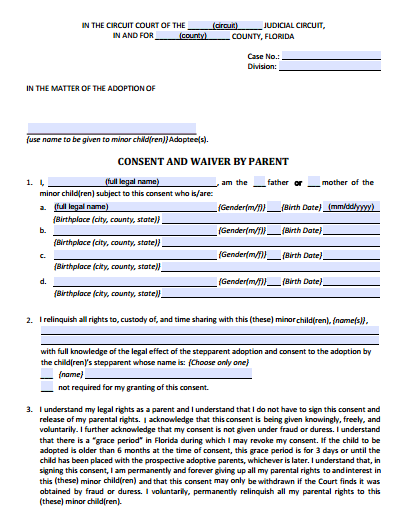 Consent and Waiver by Stepparent, Form 12.981(a)(1)