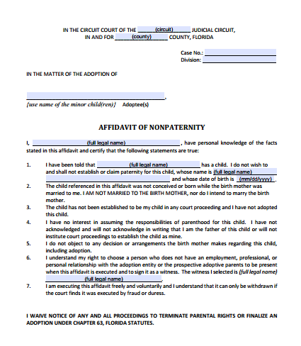 Affidavit of Nonpaternity, Form 12.981(a)(3)