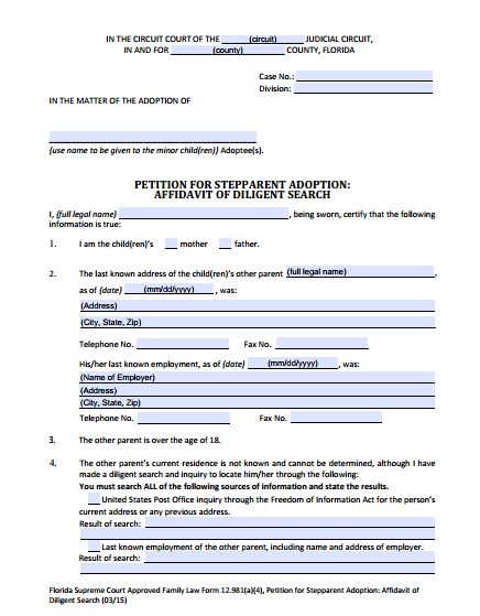 Affidavit of Diligent Search, Form 12.981(a)(4)