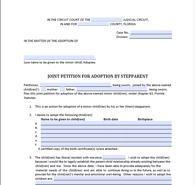 Joint Petition for Adoption by Stepparent, Form 12.981(b)(1)