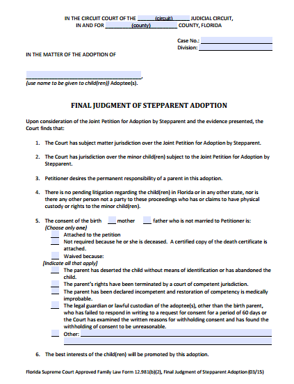 Final Judgment of Stepparent Adoption, Form 12.981(b)(2)