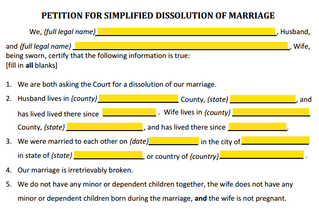 Petition For Simplified Divorce Paragraphs 1 to 5