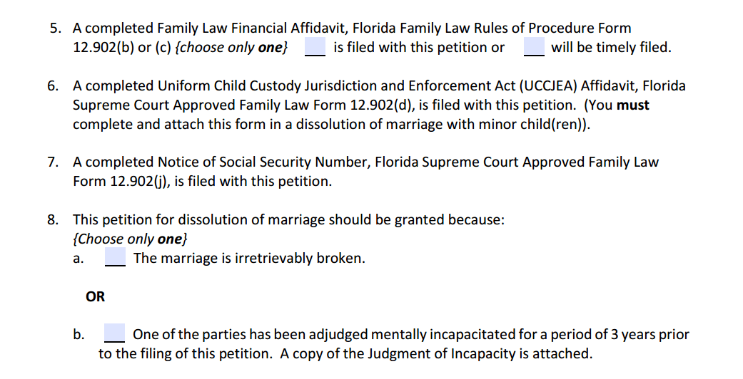 Petition For Dissolution of Marriage With Children Paragraphs 5 to 8