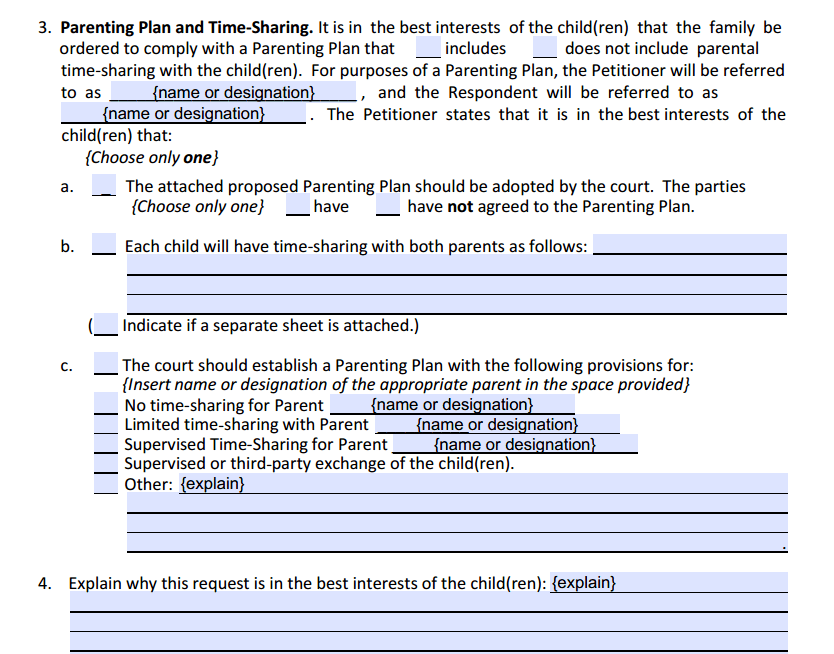 DOM Section 3 Parenting Plan (para. 3 & 4)