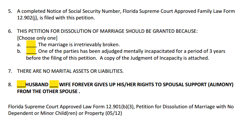 Petition For Dissolution of Marriage With No Children or Property Paragraphs 5 to 8