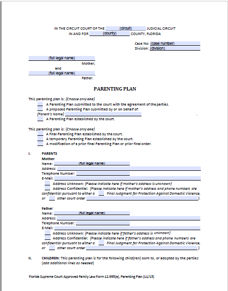 PDF Fillable Form 12.995(a) Parenting Plan